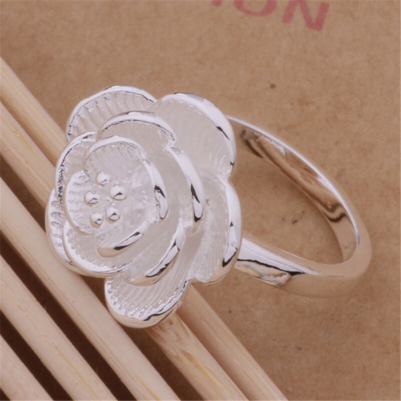 Rose Flower Bracelet Ring Earrings Necklace 4 pcs Jewelery Set