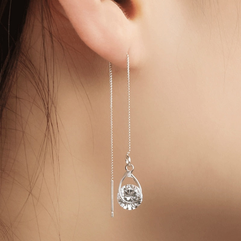 Long Drop Rhinestone Tassel Dangle Earrings
