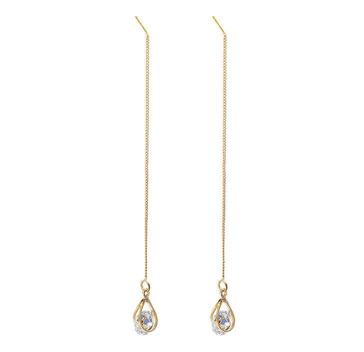 Long Drop Rhinestone Tassel Dangle Earrings