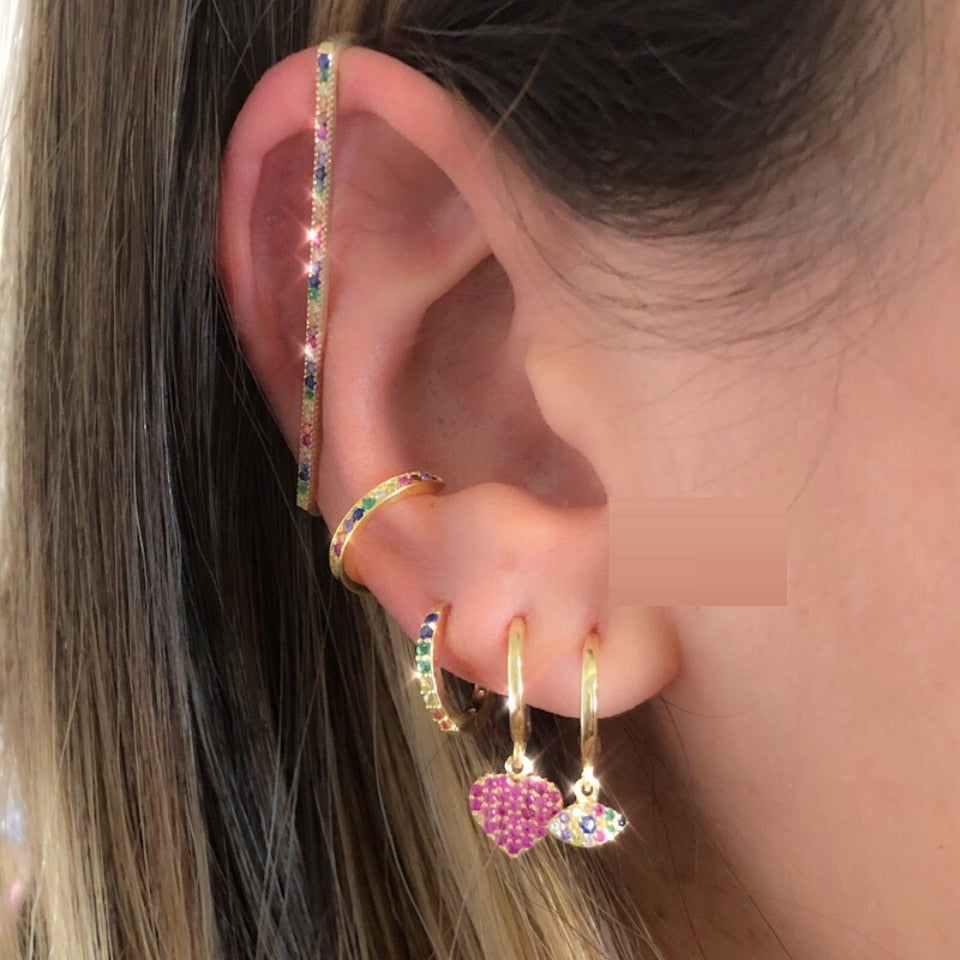 1 piece ear white rainbow cz rectangle cuff earring