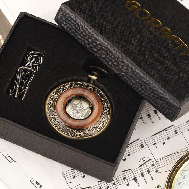 Solid Wood Mechanical Pocket Watch