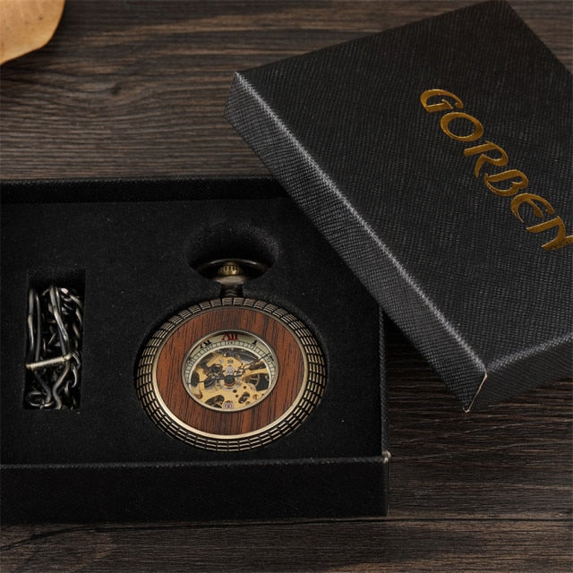 Solid Wood Mechanical Pocket Watch