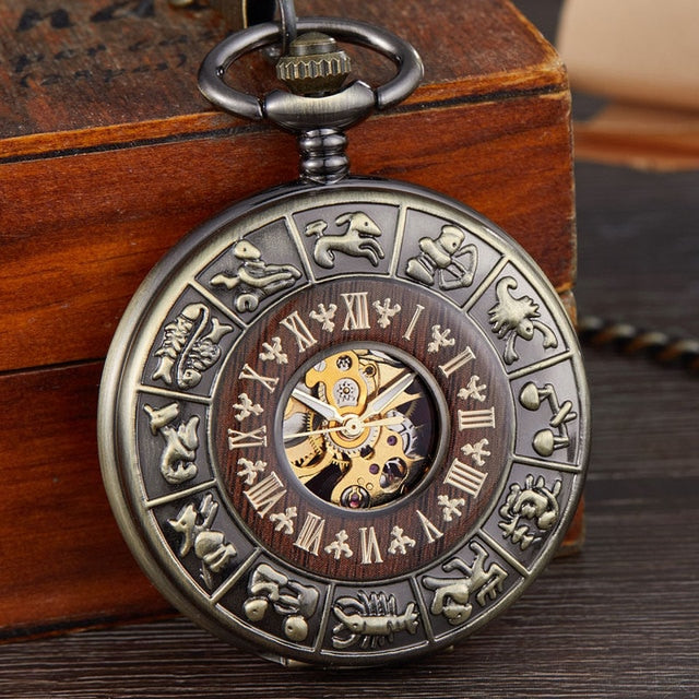 Solid Wood Mechanical Pocket Watch