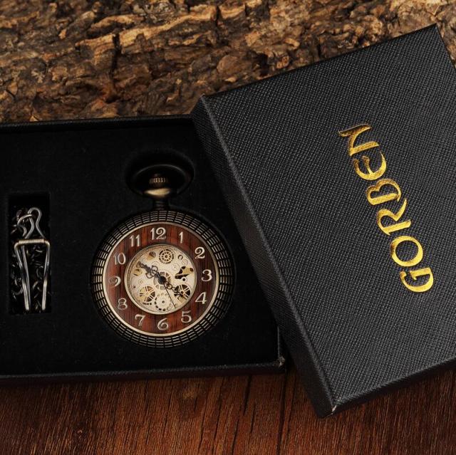 Solid Wood Mechanical Pocket Watch