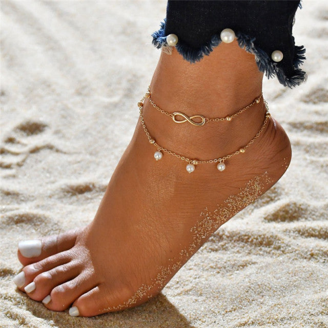 Bohemian Silver Color Shell Starfish Pendant Anklets Set