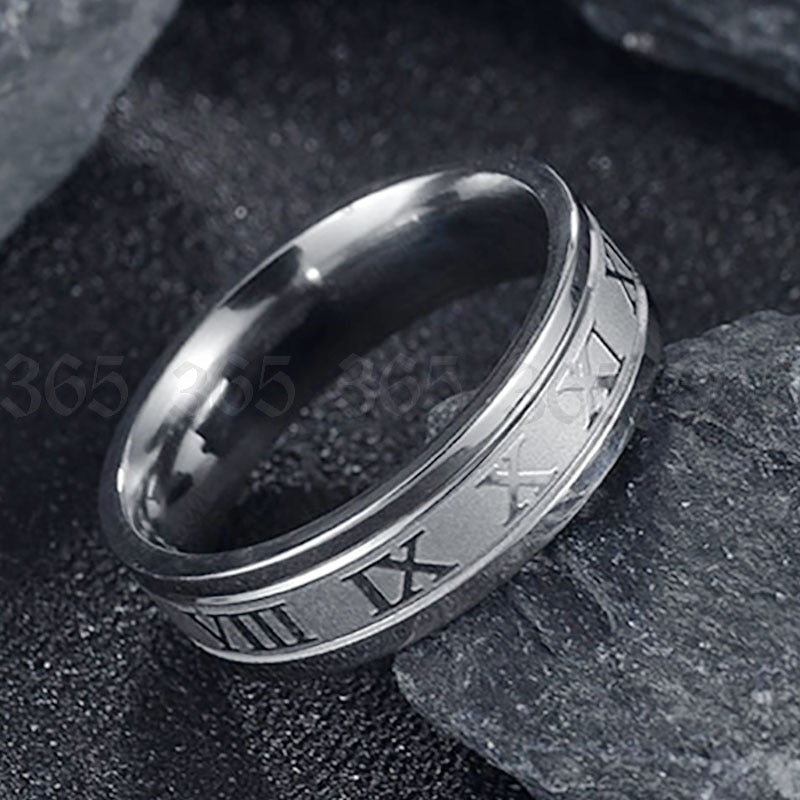 Roman Numerals Engraving Stainless Steel 3 Color Women's Ring