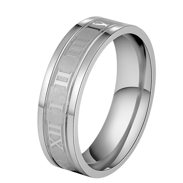 Roman Numerals Engraving Stainless Steel 3 Color Women's Ring