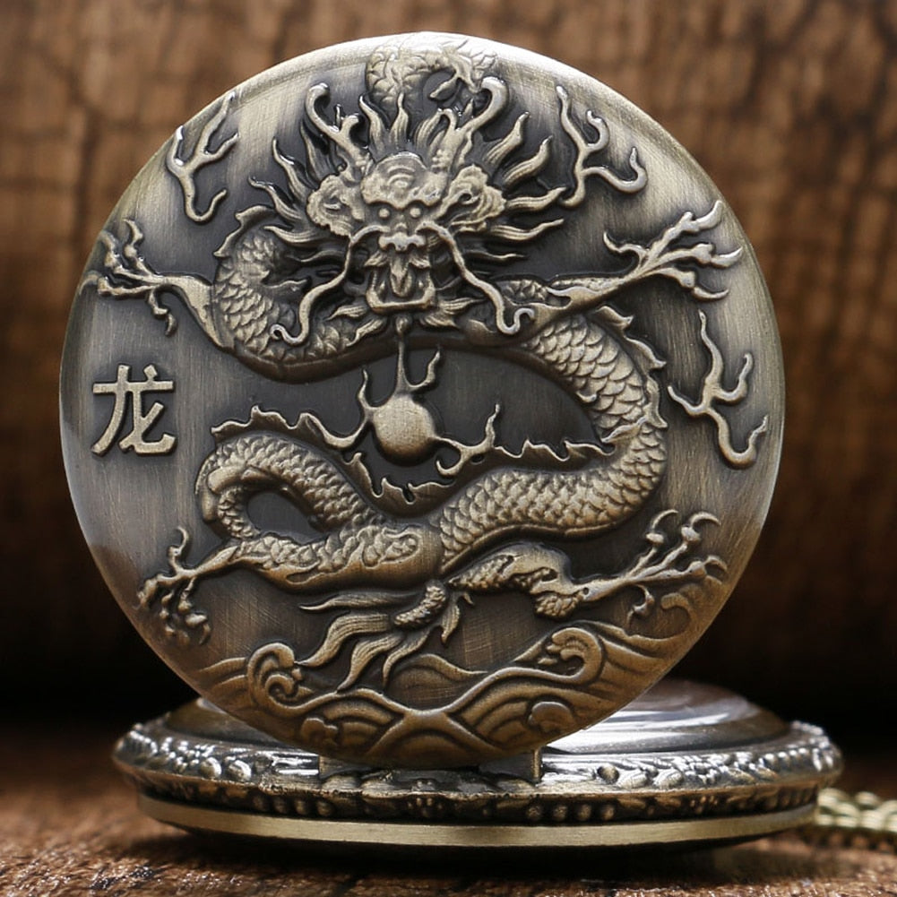 Retro  Design Lucky Pendant Clock Old Fashioned Bronze Necklace Watch
