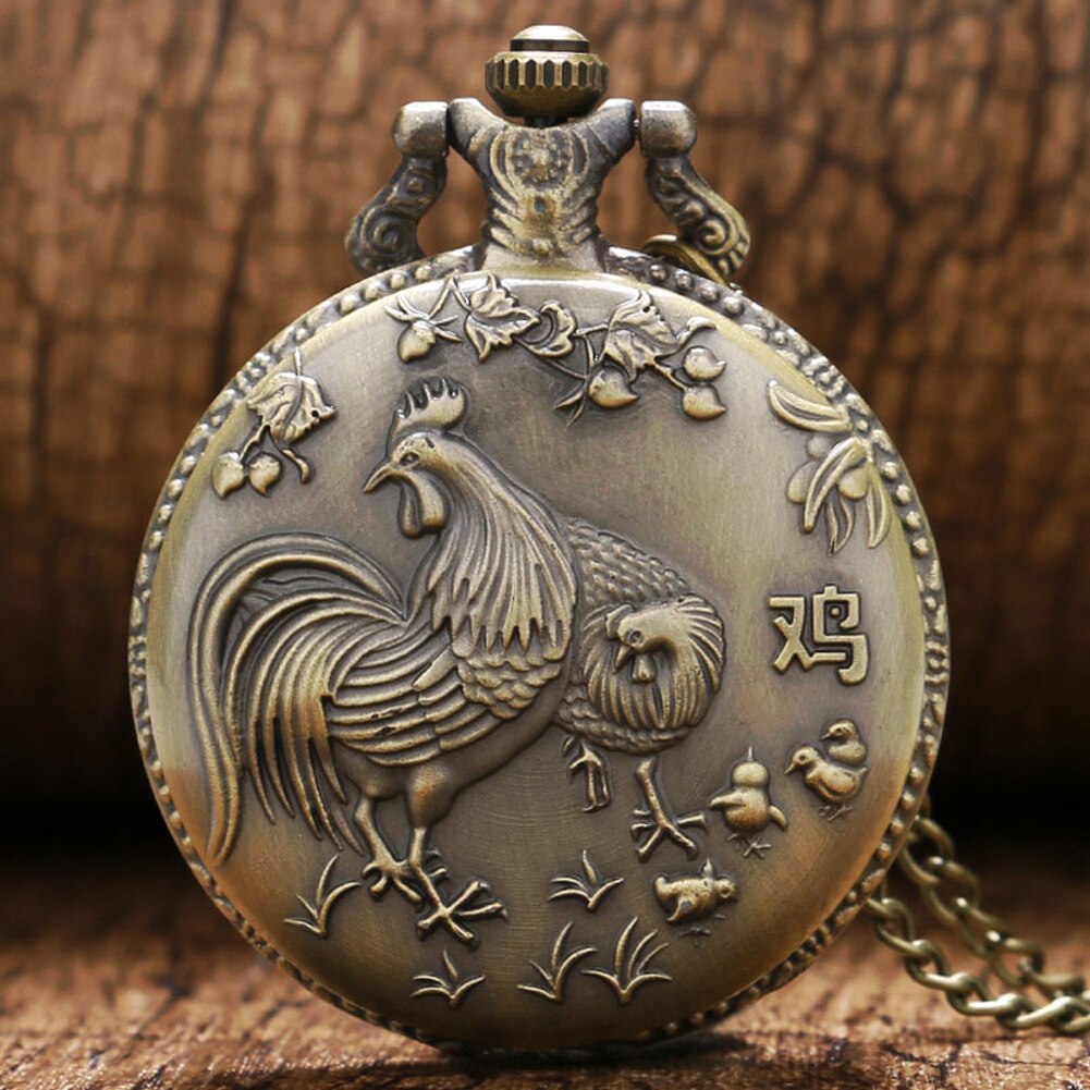 Retro  Design Lucky Pendant Clock Old Fashioned Bronze Necklace Watch