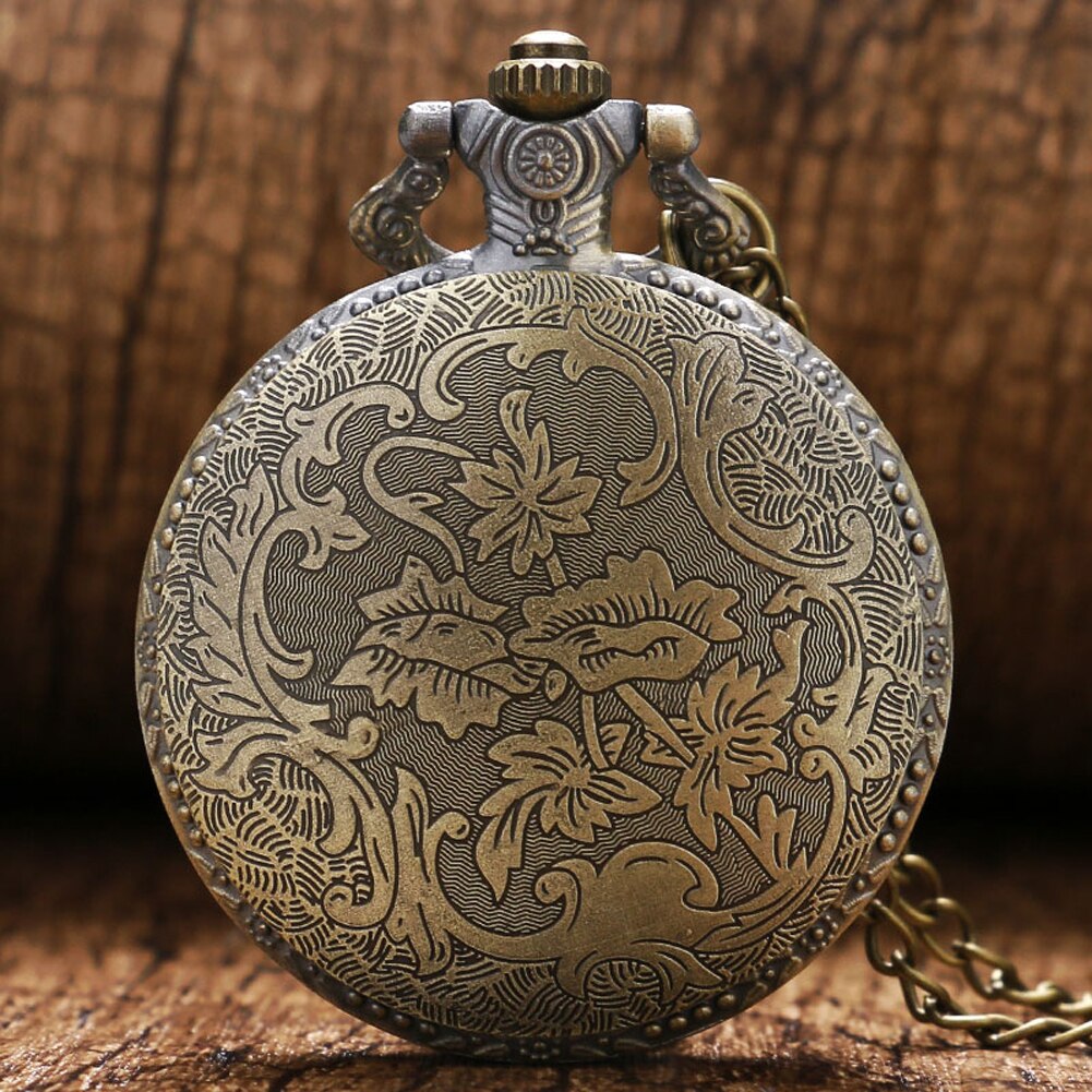 Retro  Design Lucky Pendant Clock Old Fashioned Bronze Necklace Watch