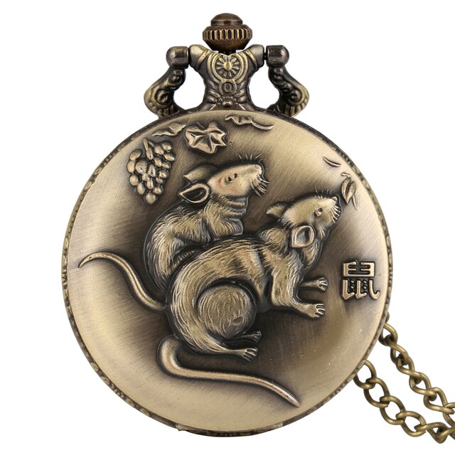 Retro  Design Lucky Pendant Clock Old Fashioned Bronze Necklace Watch