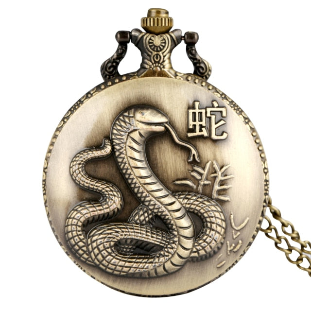 Retro  Design Lucky Pendant Clock Old Fashioned Bronze Necklace Watch