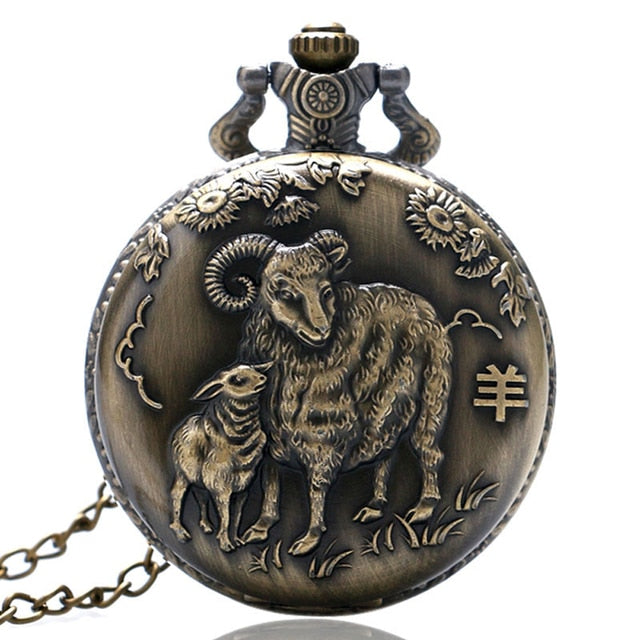 Retro  Design Lucky Pendant Clock Old Fashioned Bronze Necklace Watch