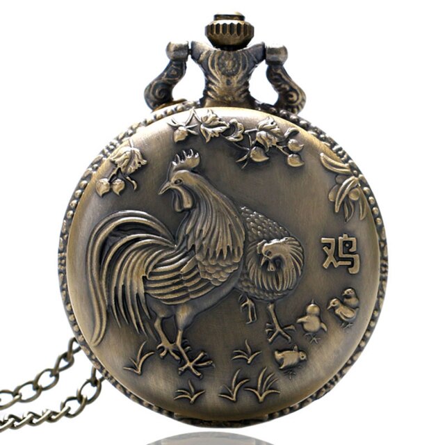 Retro  Design Lucky Pendant Clock Old Fashioned Bronze Necklace Watch