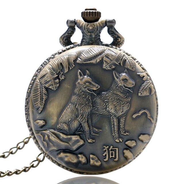 Retro  Design Lucky Pendant Clock Old Fashioned Bronze Necklace Watch