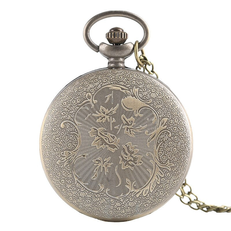 Retro Half Hunter Hollow Dragon & Phoenix Design Pendant Men Women Pocket Watch