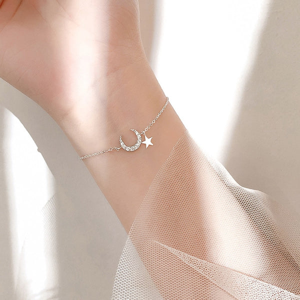 Pulsera romántica de circonita, luna y estrella para mujer