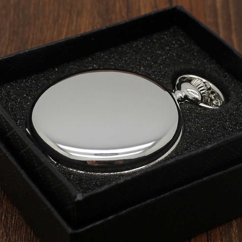 Retro Black Fashion Silver Smooth Steampunk Quartz Pocket Watch