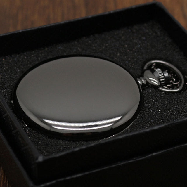 Retro Black Fashion Silver Smooth Steampunk Quartz Pocket Watch