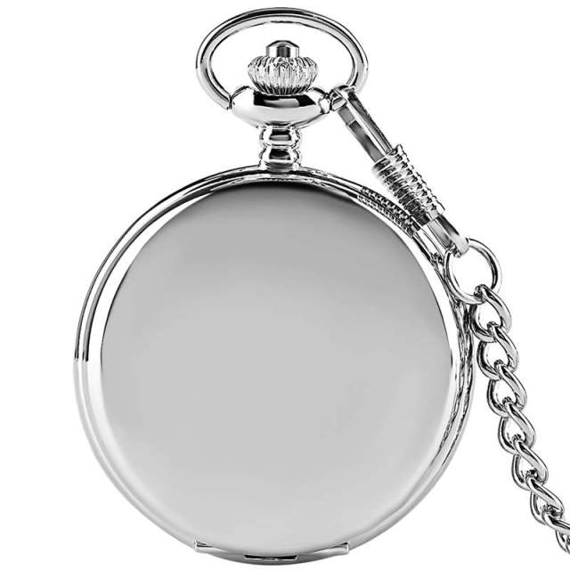 Retro Black Fashion Silver Smooth Steampunk Quartz Pocket Watch