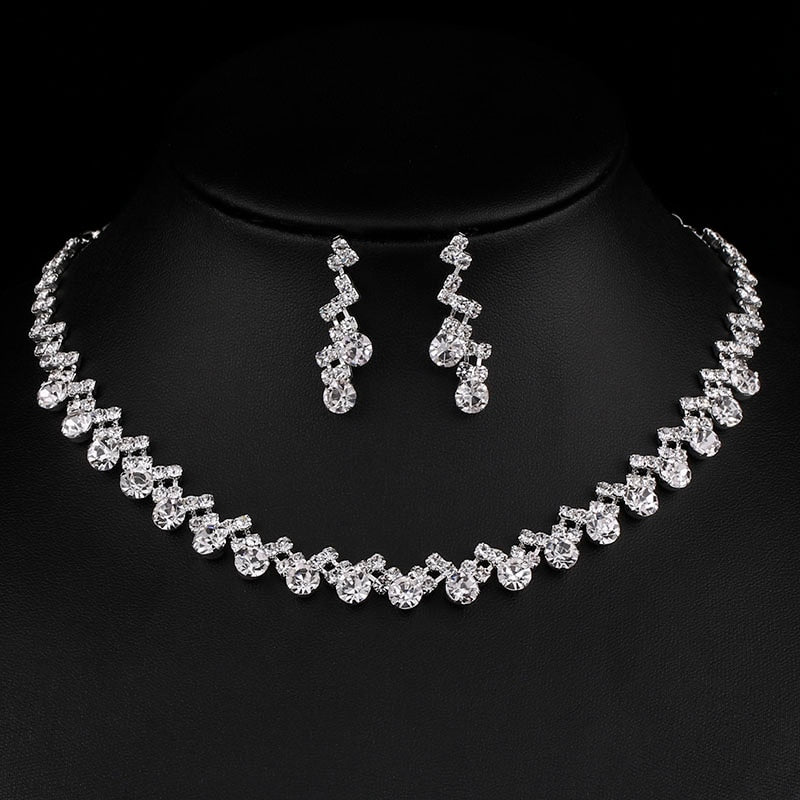 Rhinestone Crystal Necklace Earrings Bridal Jewelry Sets