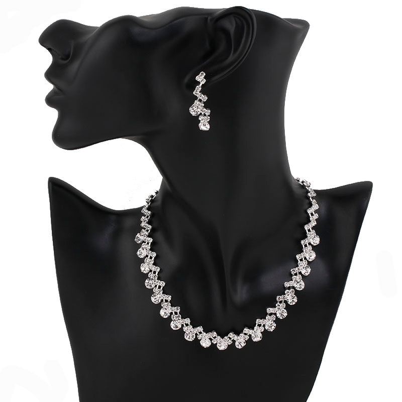 Rhinestone Crystal Necklace Earrings Bridal Jewelry Sets