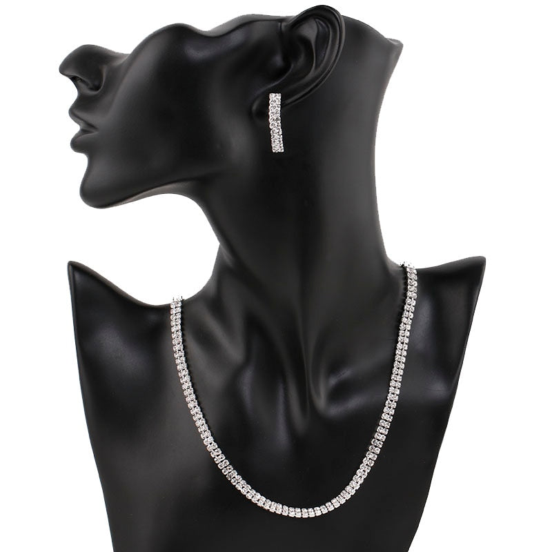 Rhinestone Crystal Necklace Earrings Bridal Jewelry Sets