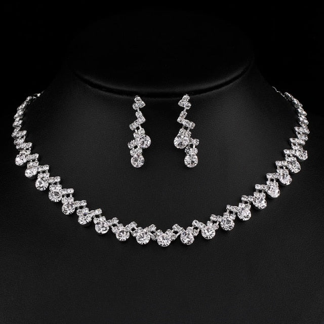 Rhinestone Crystal Necklace Earrings Bridal Jewelry Sets