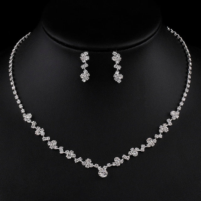 Rhinestone Crystal Necklace Earrings Bridal Jewelry Sets