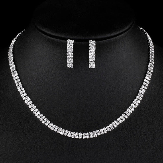 Rhinestone Crystal Necklace Earrings Bridal Jewelry Sets