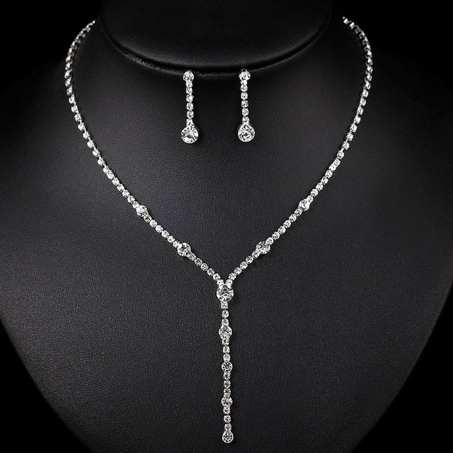 Rhinestone Crystal Necklace Earrings Bridal Jewelry Sets