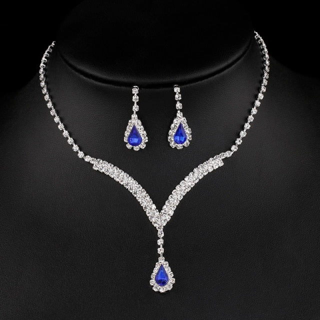 Rhinestone Crystal Necklace Earrings Bridal Jewelry Sets