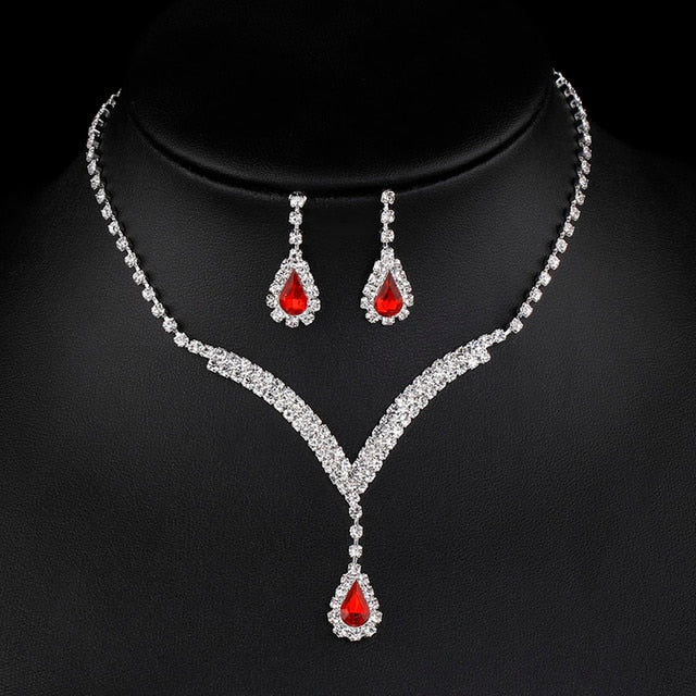 Rhinestone Crystal Necklace Earrings Bridal Jewelry Sets