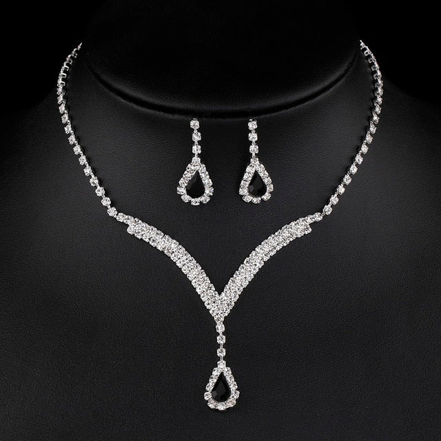 Rhinestone Crystal Necklace Earrings Bridal Jewelry Sets