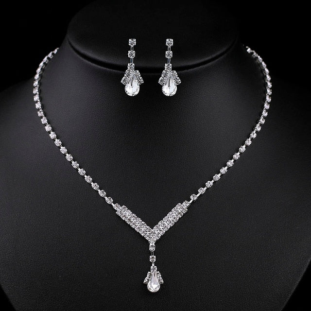 Rhinestone Crystal Necklace Earrings Bridal Jewelry Sets