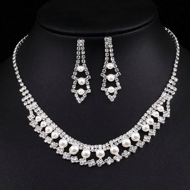 Rhinestone Crystal Necklace Earrings Bridal Jewelry Sets