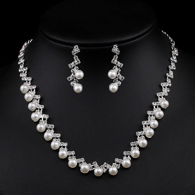 Rhinestone Crystal Necklace Earrings Bridal Jewelry Sets