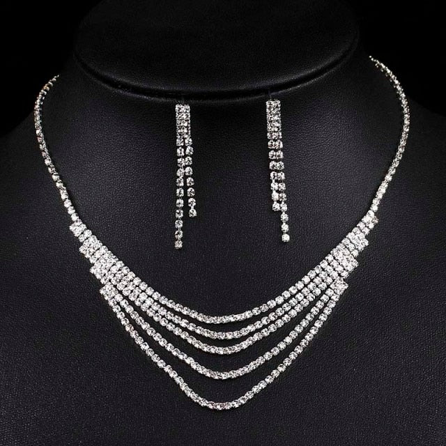 Rhinestone Crystal Necklace Earrings Bridal Jewelry Sets