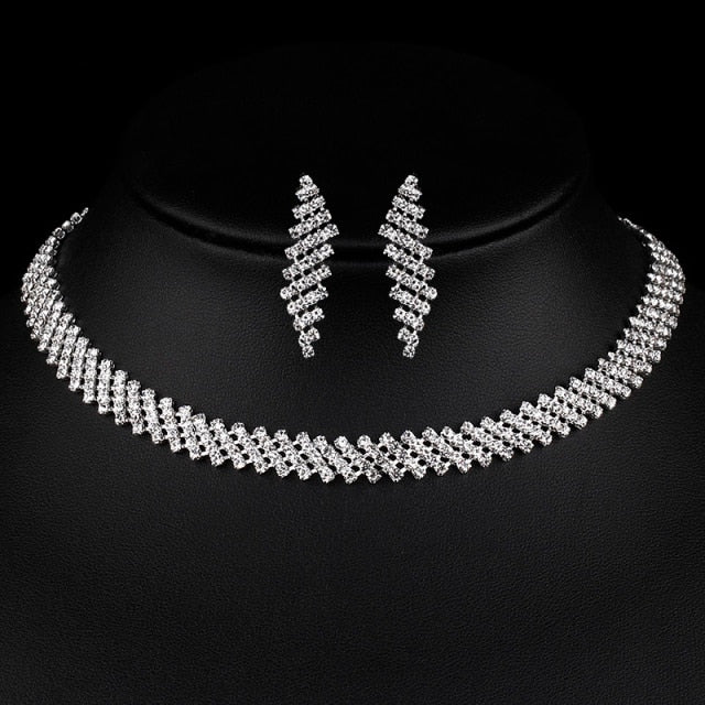 Rhinestone Crystal Necklace Earrings Bridal Jewelry Sets
