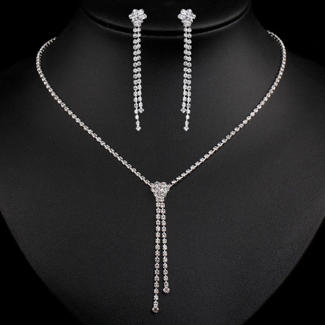 Rhinestone Crystal Necklace Earrings Bridal Jewelry Sets