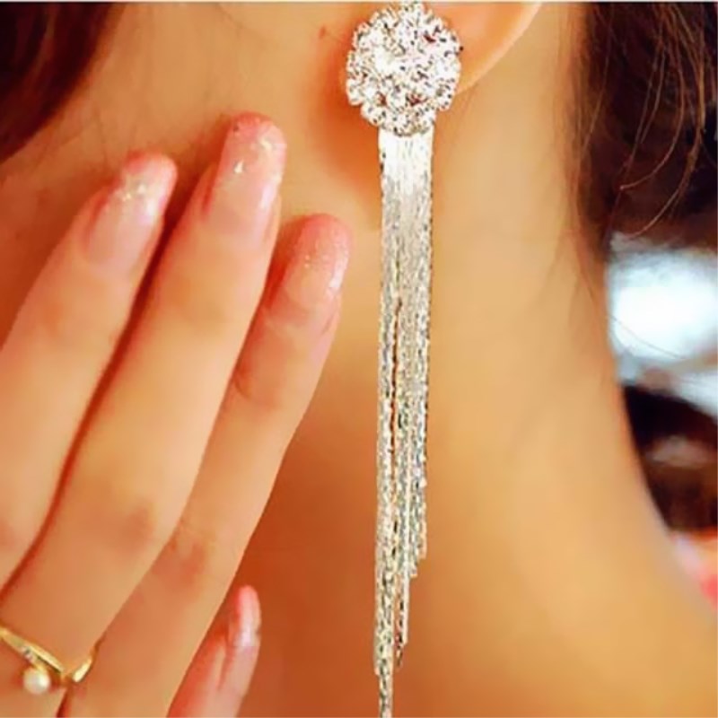 Personality Temperament Crystal Tassel Earrings