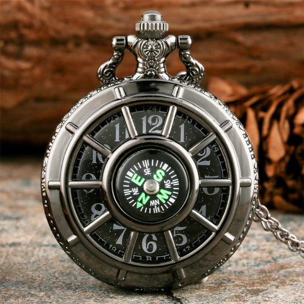 Reloj de bolsillo vintage con diseño de brújula y esqueleto hueco