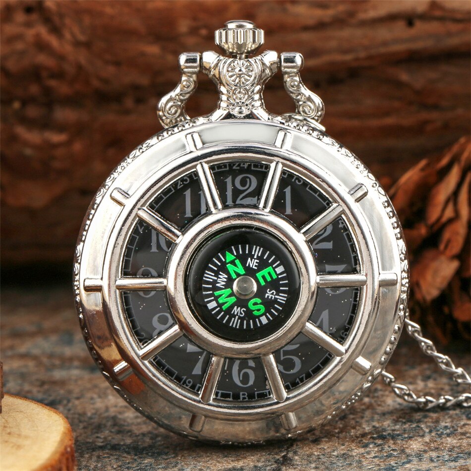 Compass Design Vintage Hollow Skeleton Pocket Watch