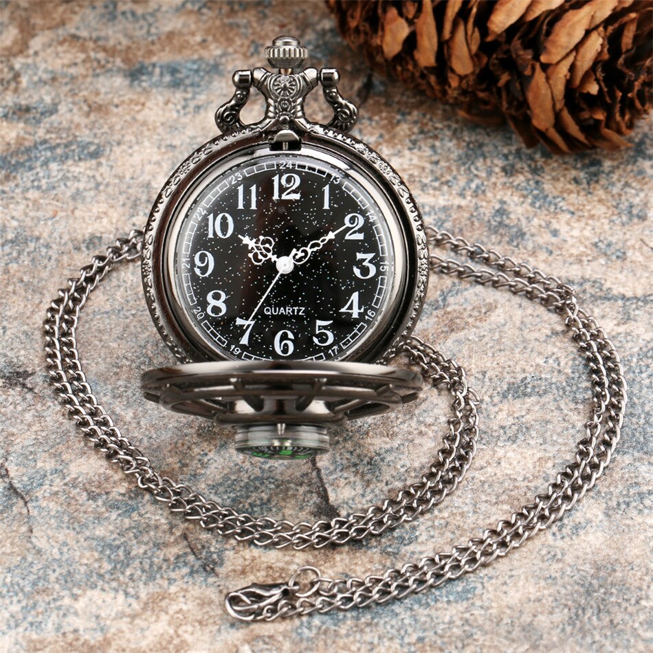 Compass Design Vintage Hollow Skeleton Pocket Watch