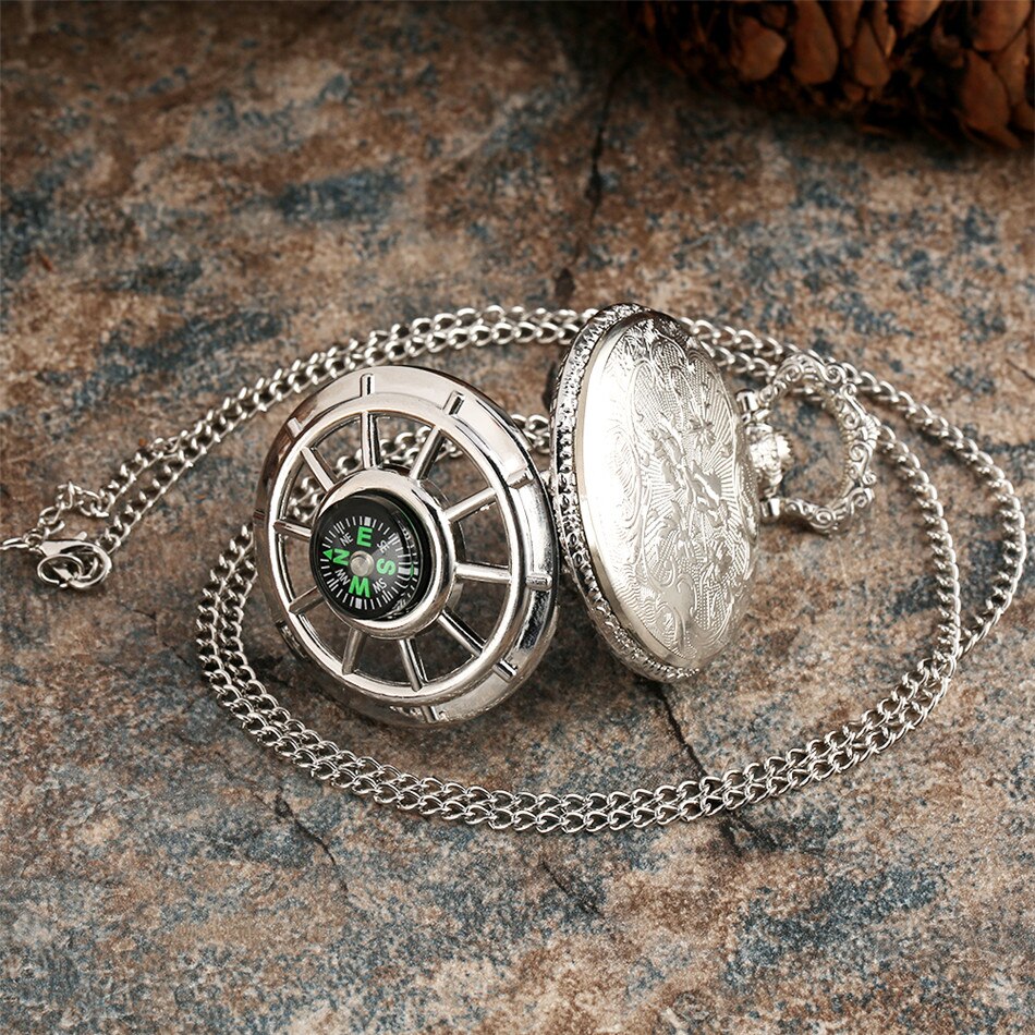 Compass Design Vintage Hollow Skeleton Pocket Watch