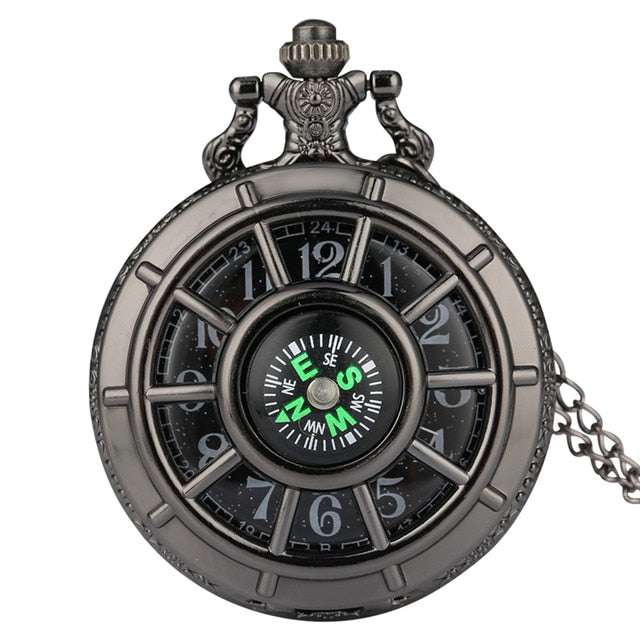 Compass Design Vintage Hollow Skeleton Pocket Watch