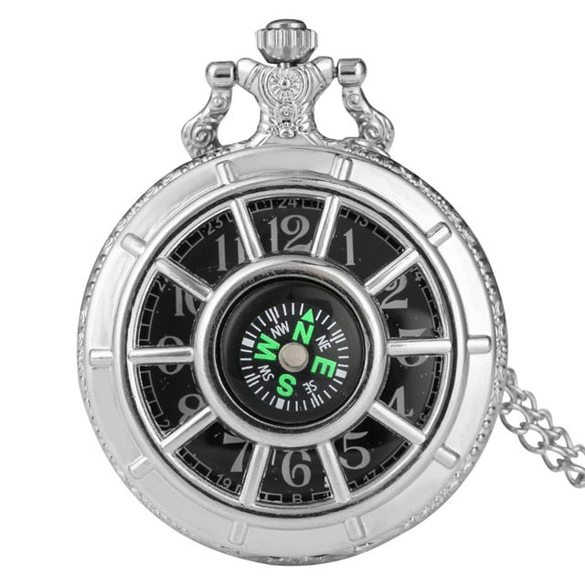 Compass Design Vintage Hollow Skeleton Pocket Watch