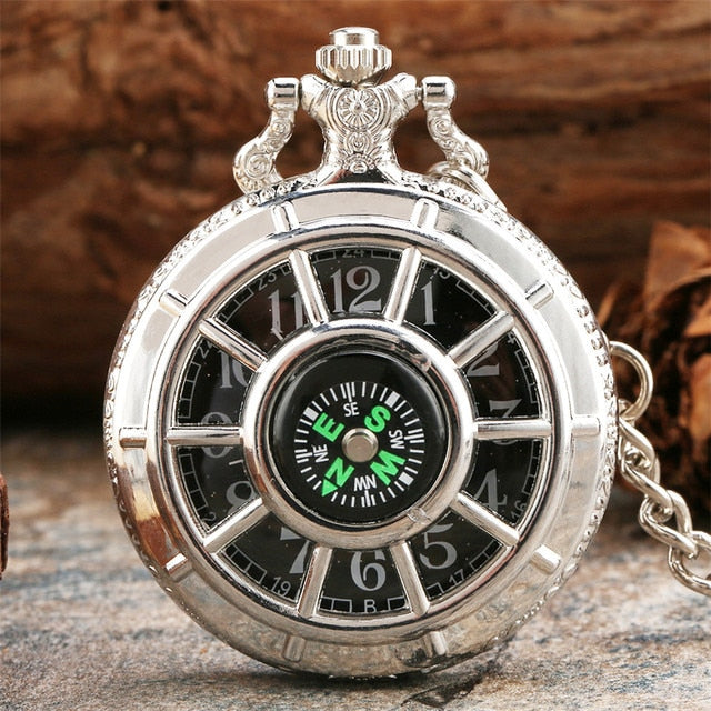 Compass Design Vintage Hollow Skeleton Pocket Watch