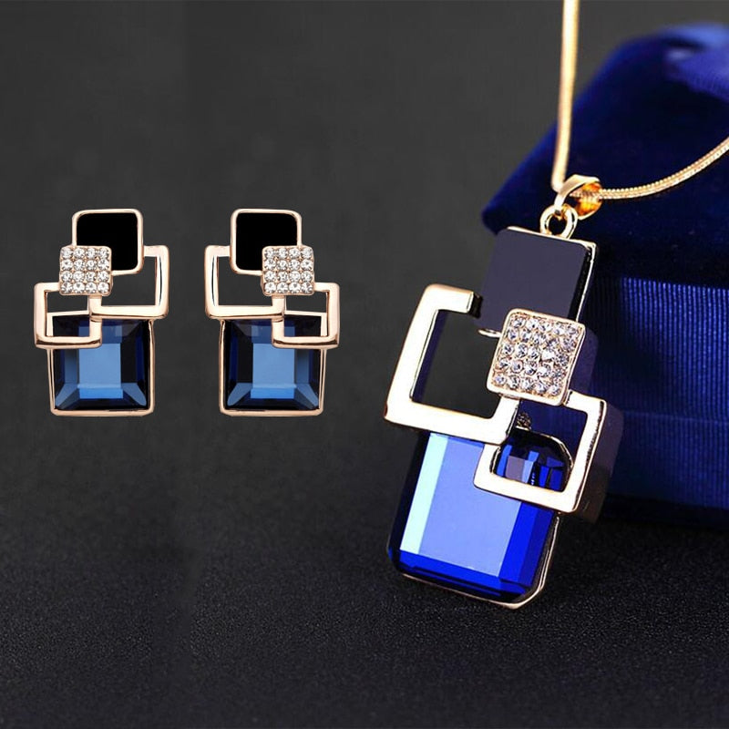 Classic Geometric Square Crystal Jewelry Sets