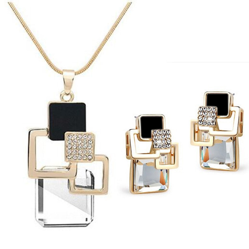 Classic Geometric Square Crystal Jewelry Sets